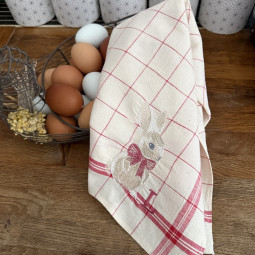 Torchon vintage à carreaux brodé prénom ou initiale collection Basse cour - Villa Farese