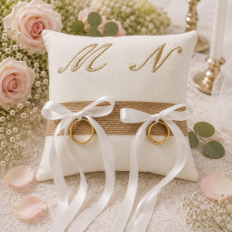 Coussin porte alliances mariage brodé à vos initiales bohème Chic - Villa Farese