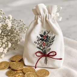 Pochon brodé personnalisé initiales et bouquet - Villa Farese