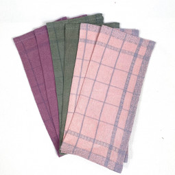 Six serviettes cocktail damassé à carreaux