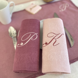 DUO Serviettes de table brodées personnalisées à vos initiales