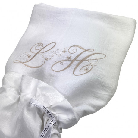 Nappe brodée à vos initiales lin/coton bio 180x180cm - Villa Farese