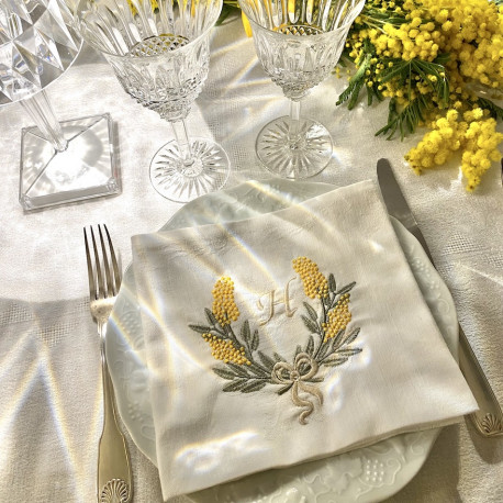 Serviette de table brodée initiale ou prénom Mimosa - Villa Farese