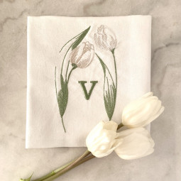 Serviette brodée personnalisée tulipe avec votre intiale