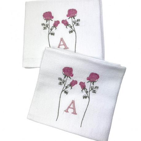 Serviette brodée personnalisée bouton de Rose avec votre intiale - Villa Farese