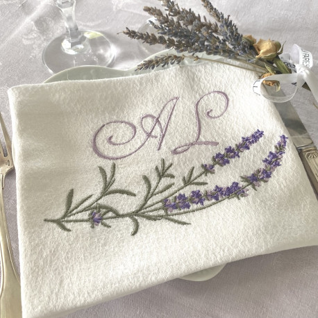 Serviette brodée prénom ou initiales Fleurs de Lavande - Villa Farese