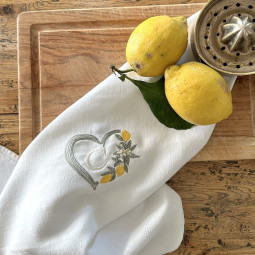 Torchon brodé personnalisé citron de Menton avec votre intiale