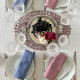 Six serviettes brodées main antique monogramme SL - Vieux rose - Bleu Saphir - Villa Farese