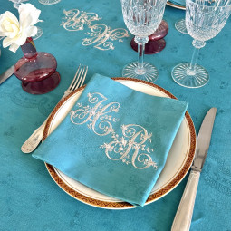Six Serviettes de table Vintage teintées brodées personnalisées une initiale - Villa Farese