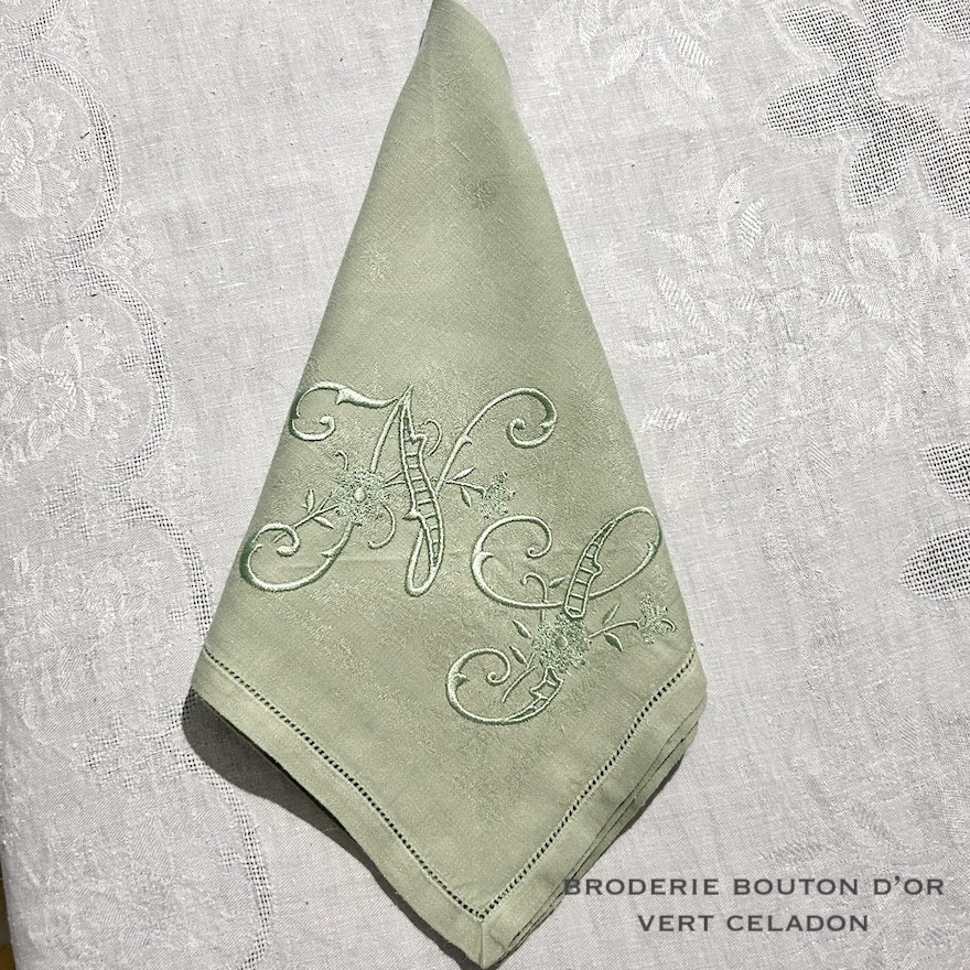 Paire de serviettes anciennes monogrammes blanches