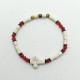 Bracelet perles ivoire et rouge avec croix - Villa Farese