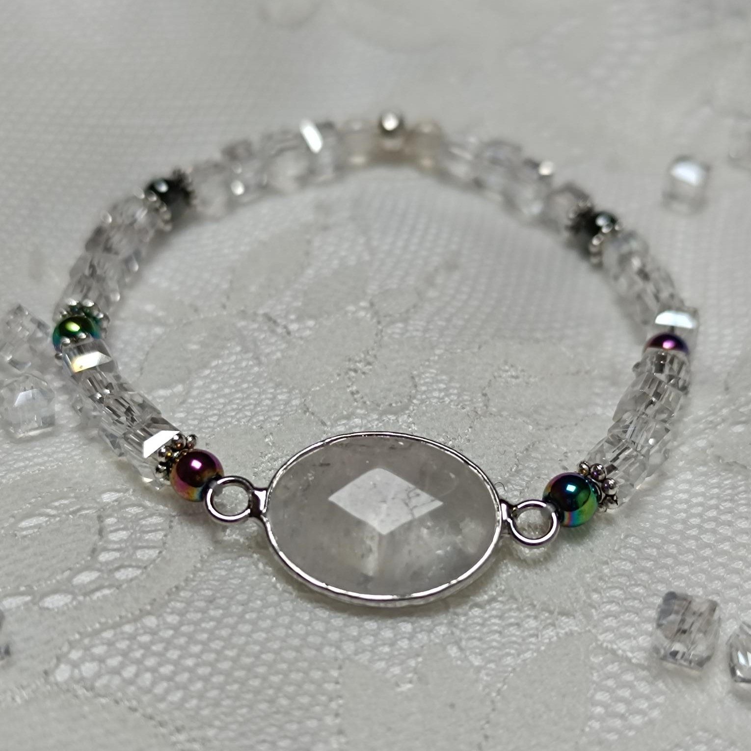 Bracelet Fantaisie Acier Et Cristal Vintage - Neuf Avec étiquettes | Bijou Rétro