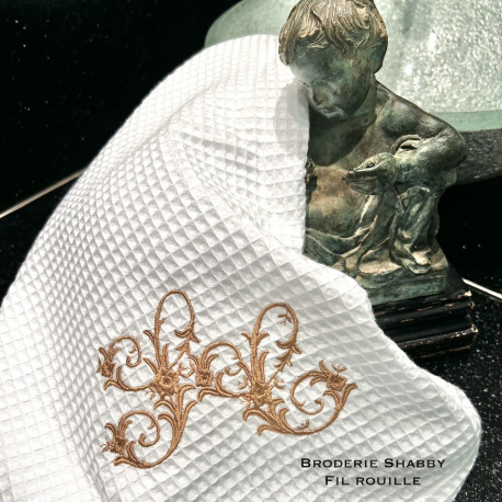 Serviette de bain brodée Prénom ou initiales nid d'abeille Blanc Neige - Villa Farese