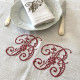 Nappe brodée à vos initiales damassé lin vintage 160x215cm - Villa Farese