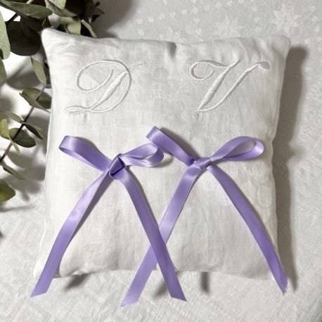 Coussin porte alliances mariage brodé à vos initiales 20x20cm - Villa Farese