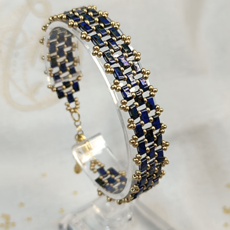 Bracelet fantaisie perles Half Tila miyuki cobalt Picasso - Villa Farese