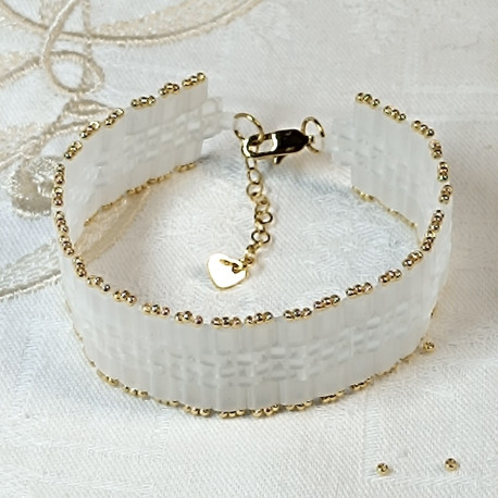 Bracelet fantaisie perles cristal Half Tila miyuki blanc - Villa Farese