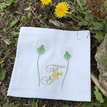 Serviette de table brodée Initiale personnalisée Fleur pissenlit - Villa Farese