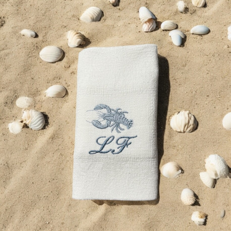 Serviette brodée personnalisée à vos initiales thème La mer - Villa Farese