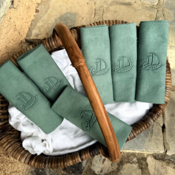 Six serviettes brodées main antique monogramme JD Vert forêt