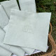 Huit serviettes brodées main antique monogramme DT Vert Amande - Villa Farese