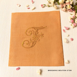 Six Serviettes de table brodées à vos initiales vintage couleur Orange
