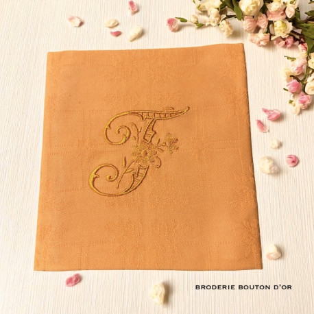 Six Serviettes de table brodées à vos initiales vintage couleur Orange - Villa Farese