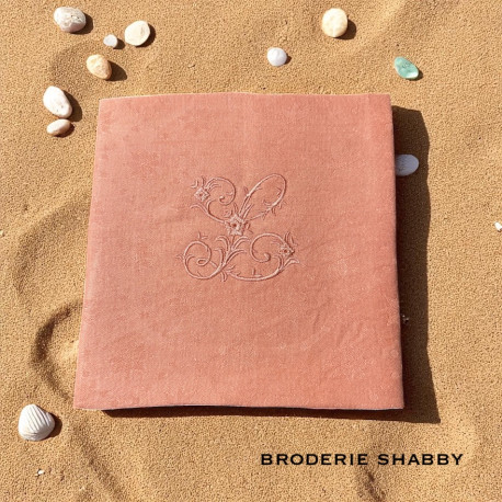 Six Serviettes de table brodées à vos initiales vintage couleur Corail - Villa Farese