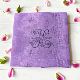 Huit Serviettes de table brodées à vos initiales vintage couleur Lavande