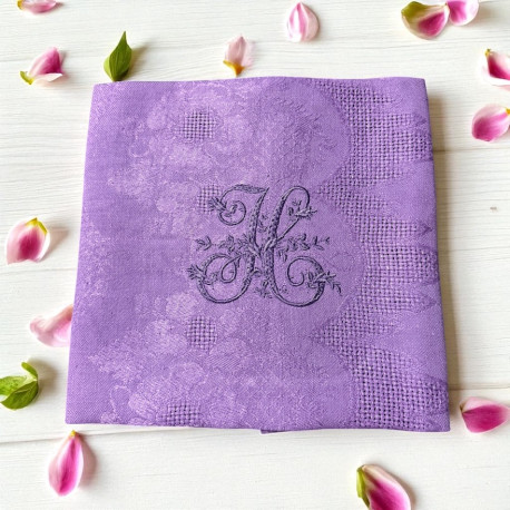Huit Serviettes de table brodées à vos initiales vintage couleur Lavande - Villa Farese