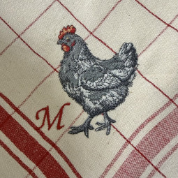 Torchon à carreaux brodé à vos initiales vintage collection POULE - Villa Farese