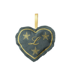 Trois Coeurs à suspendre brodés senteur fleurs de lavande à vos initiales collection Noël - Villa Farese