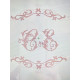Nappe brodée à vos initiales CE et frise - damassé lin vintage 160x230cm - Villa Farese
