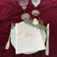 Serviette de table brodée prénom damassé vintage blanc - Villa Farese