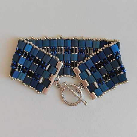 Bracelet manchette Perles Tila de marque Miyuki noir azur - Villa Farese