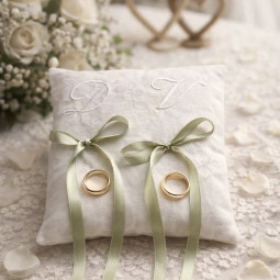 Coussin porte alliances mariage brodé à vos initiales 20x20cm